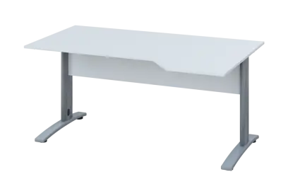 EZK 28 - 164 stůl kancelářský, rohový, pravý, kovová podnož stříbrná, deska 25 mm, široký 1600 mm, bílá